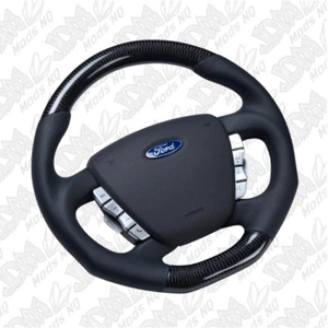 Retro Ford/FPV FG Falcon Steering Wheel Black Leather Black Stitch Carbon Fibre - Foto 1 di 8