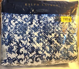 RALPH LAUREN Dorsey Porcelain Blue Lotus Blossom TWIN COVERLET QUILT NEW ! - Picture 1 of 6