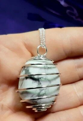 HOWLITE Collana Spirale Argento Rame zen chakra minerali pietra pietre quarzo ki - Immagine 1 di 4