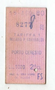 BIGLIETTO TICKET EDMONSON MILANO P.GARIBALDI PORTO CERESIO TARIFFA 1 15-8-1980 - Picture 1 of 1