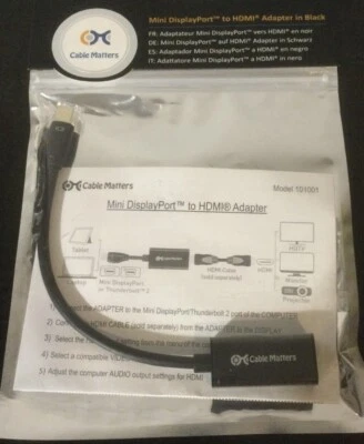 Cable Matters Mini DisplayPort to 4K HDMI Adapter in Black   New - Image 1 of 4