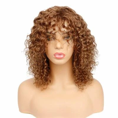 Dark Blonde Human Hair Wig with Bangs Curly Virgin Indian Full Machine Wigs #30 - Image 1 of 4