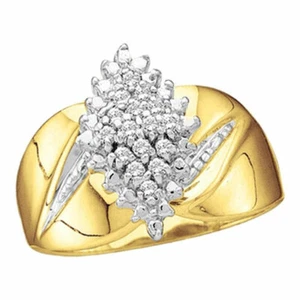 10k Yellow Gold Womens Round Prong-set Diamond Oval Cluster Ring 1/8 Cttw - Picture 1 of 2
