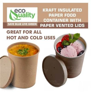 32oz Disposable Kraft Paper Soup Containers with Vented Lids Food Storage - Picture 1 of 8
