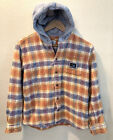 Boys Quiksilver Hooded Flannel Shirt Button Front Orange Hoodie Large A67
