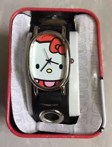 Hello Kitty Oval Silver Watch Hello Kitty Dial on a Black Leather Band New! - Picture 1 of 2