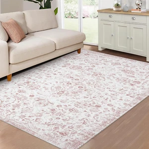 Area Rug 8X10 Machine Washable Rug Vintage Distressed Area Rug Oriental Retro Fl - Picture 1 of 7