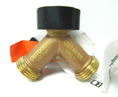 Adaptador de grifo de latón Orbit salida doble con válvulas de cierre dobles 263005  Foto 1 de 4