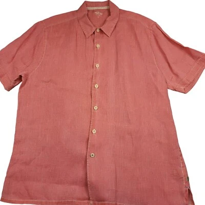 Camisa masculina True Grit XL casual botão para cima 100% linho manga curta resfriamento preppy - Imagem 1 de 4