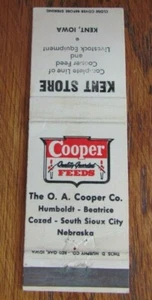 FARM RELATED: COOPER FEEDS (KENT, IOWA) 1960s MATCHBOOK MATCHCOVER -F8 - Picture 1 of 1