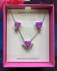 Bomb Party Lovestruck Always Wanting You RBP6072 Pink F Opal Earrings & Necklace - Picture 1 of 5