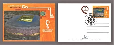 QATAR 2022 FIFA Copa Mundial Fútbol Educación Ciudad Estadio Sello Postal Foto 1 de 3