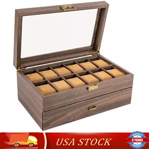 24 Slots Watch Box Watch Case Mens Jewelry Holder Watch Display Case w/ Drawer - Picture 1 of 23