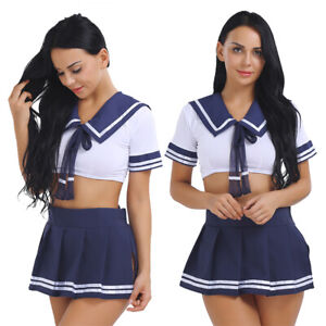 Womens School Girl Lingerie Japanese Anime Sailor Outfits Cosplay Costume