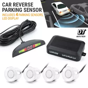 4 Parking White Sensors LED Car Backup Reverse Rear Radar System Alert Alarm Kit - Picture 1 of 8