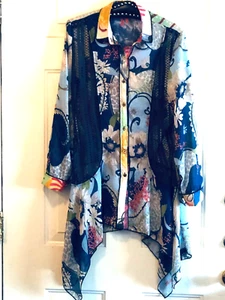 NEW Paris Hues Sz M Womens Sheer Tunic Button Long Sleeve Multicolor Paisley - Picture 1 of 10