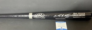 Carlos Santana Cubs Guardians Auto Signed ENGRAVED Black Bat Beckett COA . - Picture 1 of 3