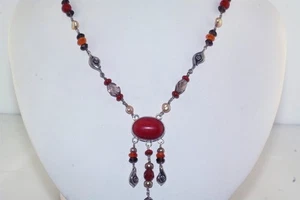 Mystical Madness Coral Citrine Smoky Quartz Drop Tassel Necklace - Picture 1 of 7