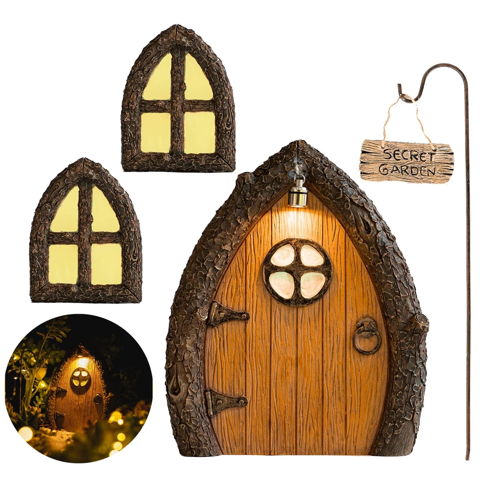 Fairy Door and Windows for Trees – Glow in The Dark Yard Art Sculpture Decora... - Image 1 of 4