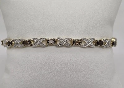 BRAZALETE DE DIAMANTES Y CUARZO AHUMADO DE PLATA ESTERLINA SOBRE ORO AMARILLO DEE BERKLEY Foto 1 de 4