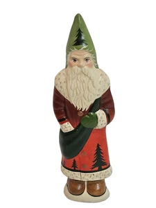 2005 Vaillancourt Folk Art Father Christmas Red Coat Pine Trees  #105  9.25" - Picture 1 of 8