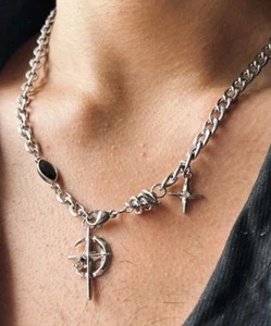 Moon Star Charm Necklace Stainless Steel 20 Inches - Picture 1 of 8