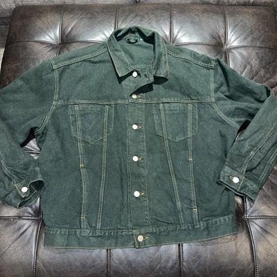 Vintage J Crew Denim Jean Jacket Mens Medium 90s Trucker Green - Image 1 of 4