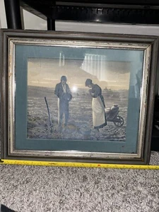 The Angelus, by Jean-Francois Millet Signed Silk Work Embroidery 1850’s Framed - Picture 1 of 19