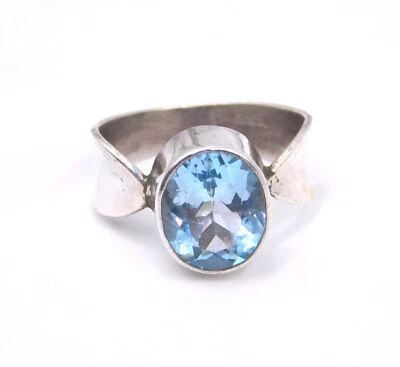 6.10 GM 925 Argento Sterling Naturale Topazio Blu Taglio Gemma Sottile Anello 9 - Immagine 1 di 4