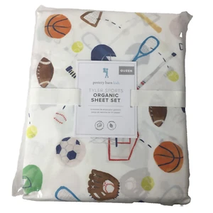 Pottery Barn Kids Tyler All Star Sports Organic Queen Four Piece Sheet Set New - Picture 1 of 7
