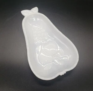 Vintage Hazel Atlas Milk Glass Pear Shaped Dish Floral Dogwood Back - Picture 1 of 3