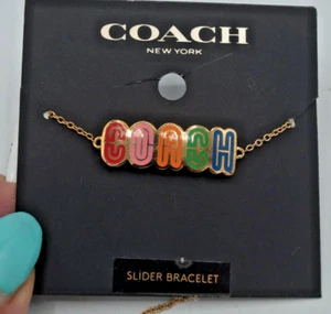 NEW COACH RAINBOW LOGO SLIDER BRACELET GOLD TONE - Picture 1 of 3