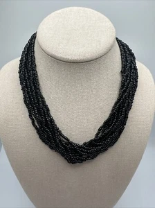 Vintage Trifari Black Glass Bead Gold Tone Multi Strand Choker Necklace 17" - Picture 1 of 5