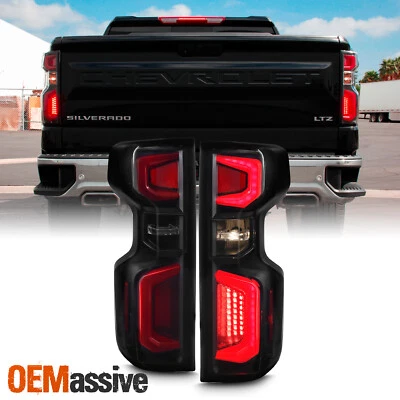 For 2019-2024 Chevy Silverado 1500 2500HD LED Tube DRL Black Smoked Tail Lights - Image 1 of 4