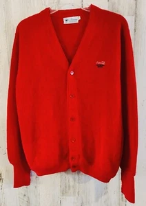 70s Coca-Cola Adds Life To Sports Cardigan Vintage Sweater Hipster Red - Men's S - Bild 1 von 4