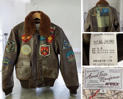Chaqueta de vuelo AVIREX de cuero marrón talla M usada de Japón - Imagen 1 de 4