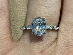 3.78 Carat Lab Created Diamond Oval Cut Engagement Ring Platinum Plated 925 L - Picture 1 of 13