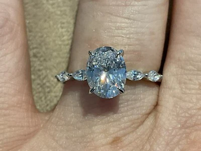 3.78 Carat Lab Created Diamond Oval Cut Engagement Ring Platinum Plated 925 R - Image 1 of 4