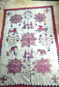Tapiz bordado de seda Kantha siglo XIX de la India - Imagen 1 de 8