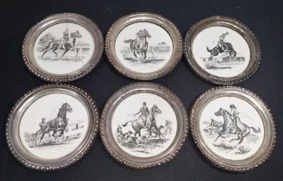 Frank M. Whiting Bone China & Sterling Silver Coasters Rodeo Set of 6 - 3 3/4" - Image 1 of 4