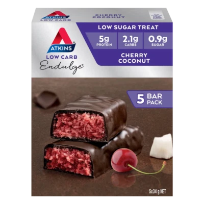 Atkins Low Carb Endulge Bars 5 x 34g Cherry Coconut High Protein Low Sugar Treat - Image 1 of 3