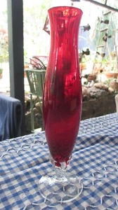 Vintage RED Glass Vase with Clear Twist Pedestal Stem - Picture 1 of 7