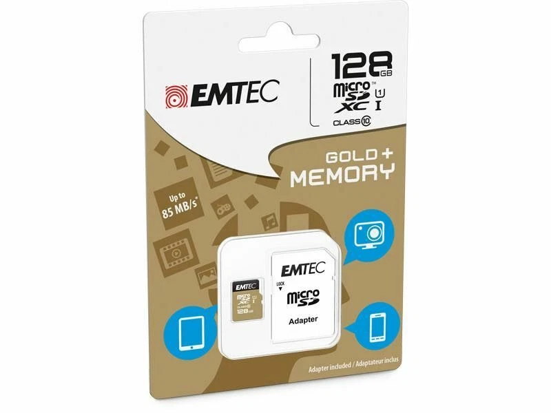 Micro SD XC MicroSDXC 128GB EMTEC +Adapter CL10 Gold+ UHS-I 85MB/s Blister - Immagine 1 di 1