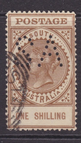 SOUTH AUSTRALIA 1906 1/- Brown QV LONG TYPE PERFIN SA USED (NF104) Cover
