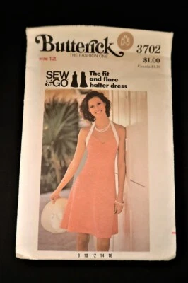 Butterick 3702 Misses Dress Vintage Halter Dress patttern sz 12 (Bust 34) Cut    - Image 1 of 2