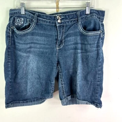 Pantalones cortos de jean LEI Ashley de tiro bajo azul denim para mujer talla 15 36X9 Foto 1 de 4