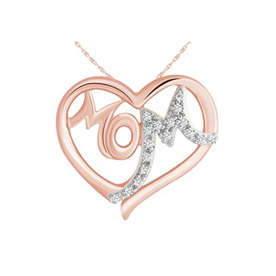 14K Rosa Placcato Oro VVS1 Vero Moissanite Cuore & Bambino Ciondolo Catenina - Immagine 1 di 1