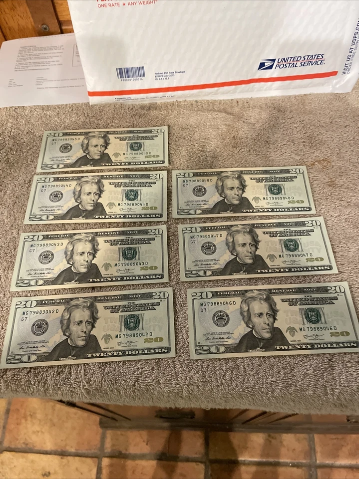 7 - $20 Dollar Federal Reserve Notes Consecutive Serial Numbers Uncirculated  64 - Image 1 of 4