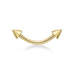 16 Gauge Curved Barbell Eyebrow Ring with Spikes in 14K Yellow Gold - 3/8 Inches - Picture 1 of 7