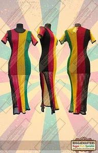 WOMEN'S RED GOLD GREEN & BLACK RASTA STRING/MESH DRESS SUMMER SALE LAST FEW - Picture 1 of 5